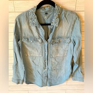 Kut from the kloth Studded Denim Shirt with studs and pearls